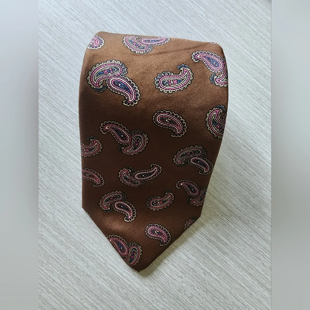 Christian Dior Paisley‎ Pattern Brown 100% Silk Tie